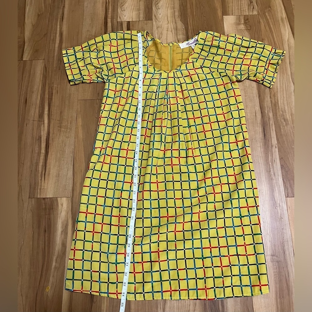 Emmelle Yellow Plaid Shift Dress | Retro Mod Graphic Print | Size Small - Picture 6 of 9